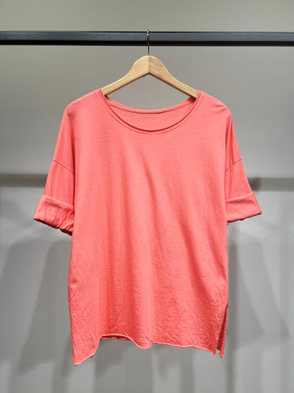 T-Shirt Léger Simple à Col Rond Fentes Latérale 100% Coton