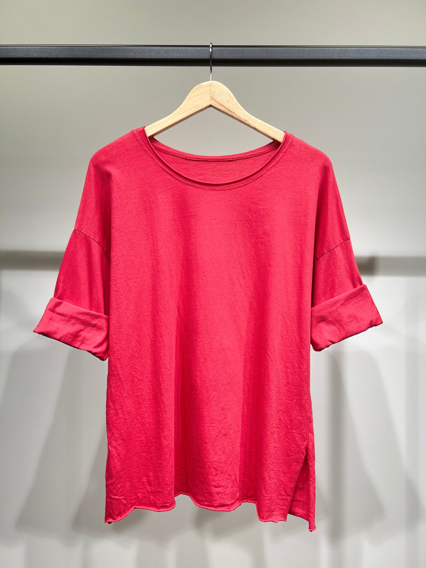 T-Shirt Léger Simple à Col Rond Fentes Latérale 100% Coton