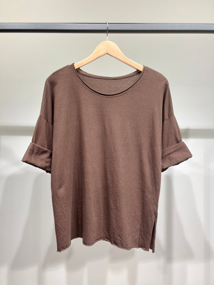 T-Shirt Léger Simple à Col Rond Fentes Latérale 100% Coton