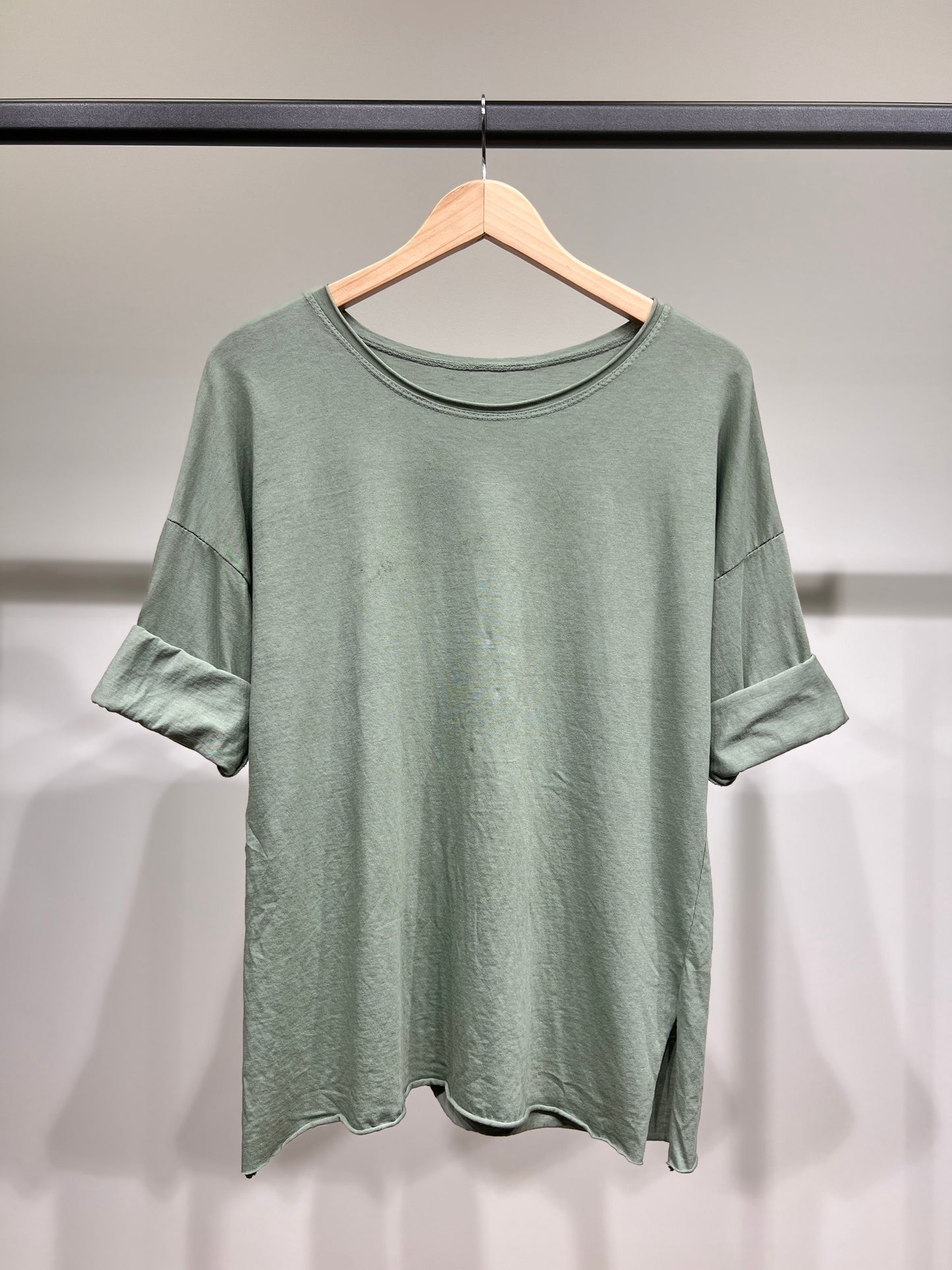 T-Shirt Léger Simple à Col Rond Fentes Latérale 100% Coton