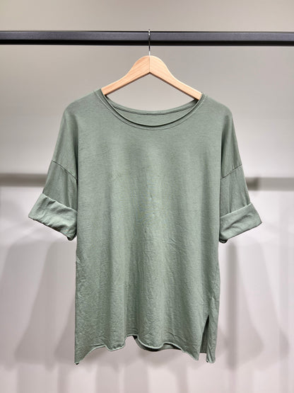 T-Shirt Léger Simple à Col Rond Fentes Latérale 100% Coton