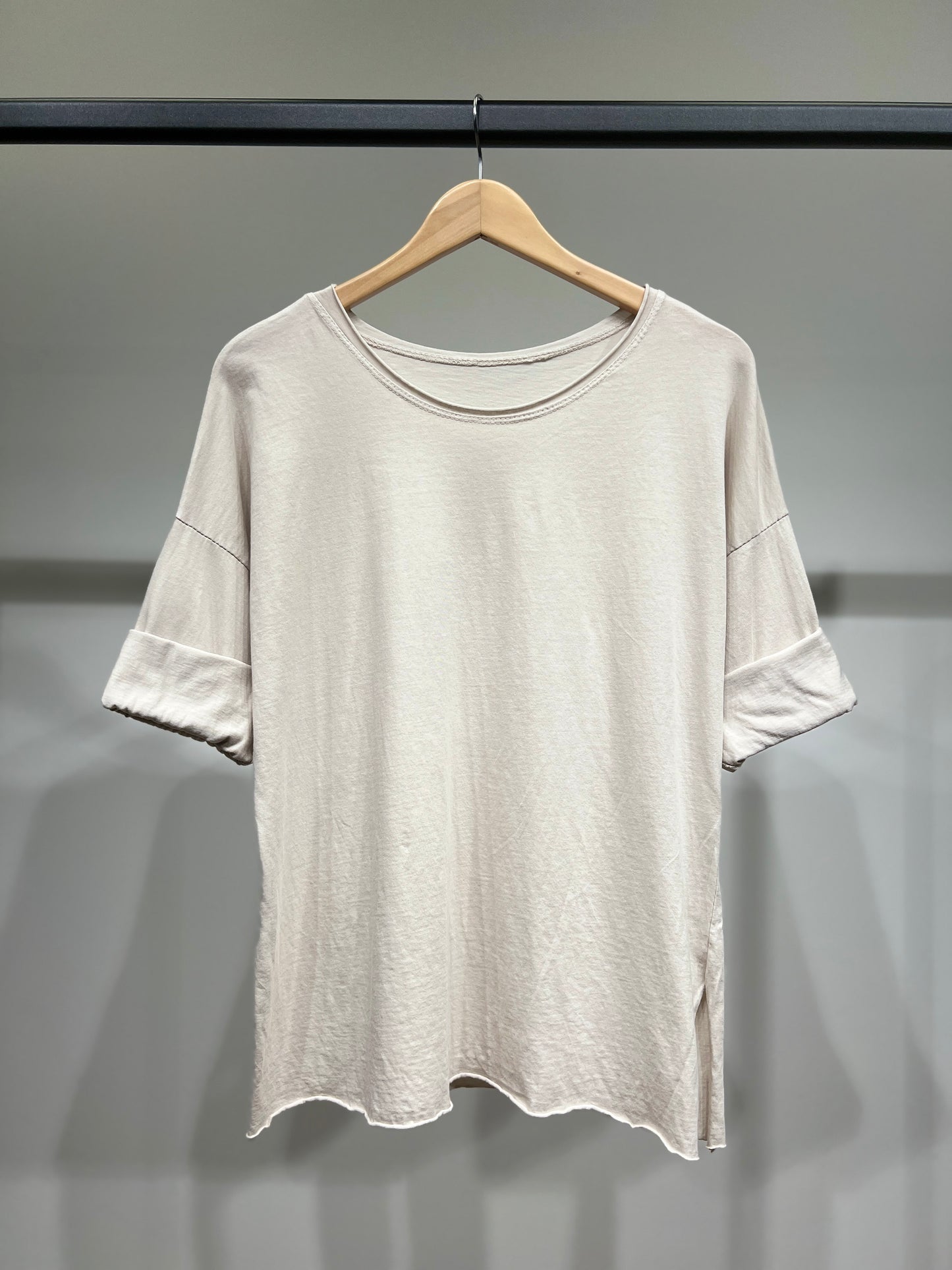 T-Shirt Léger Simple à Col Rond Fentes Latérale 100% Coton