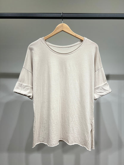 T-Shirt Léger Simple à Col Rond Fentes Latérale 100% Coton