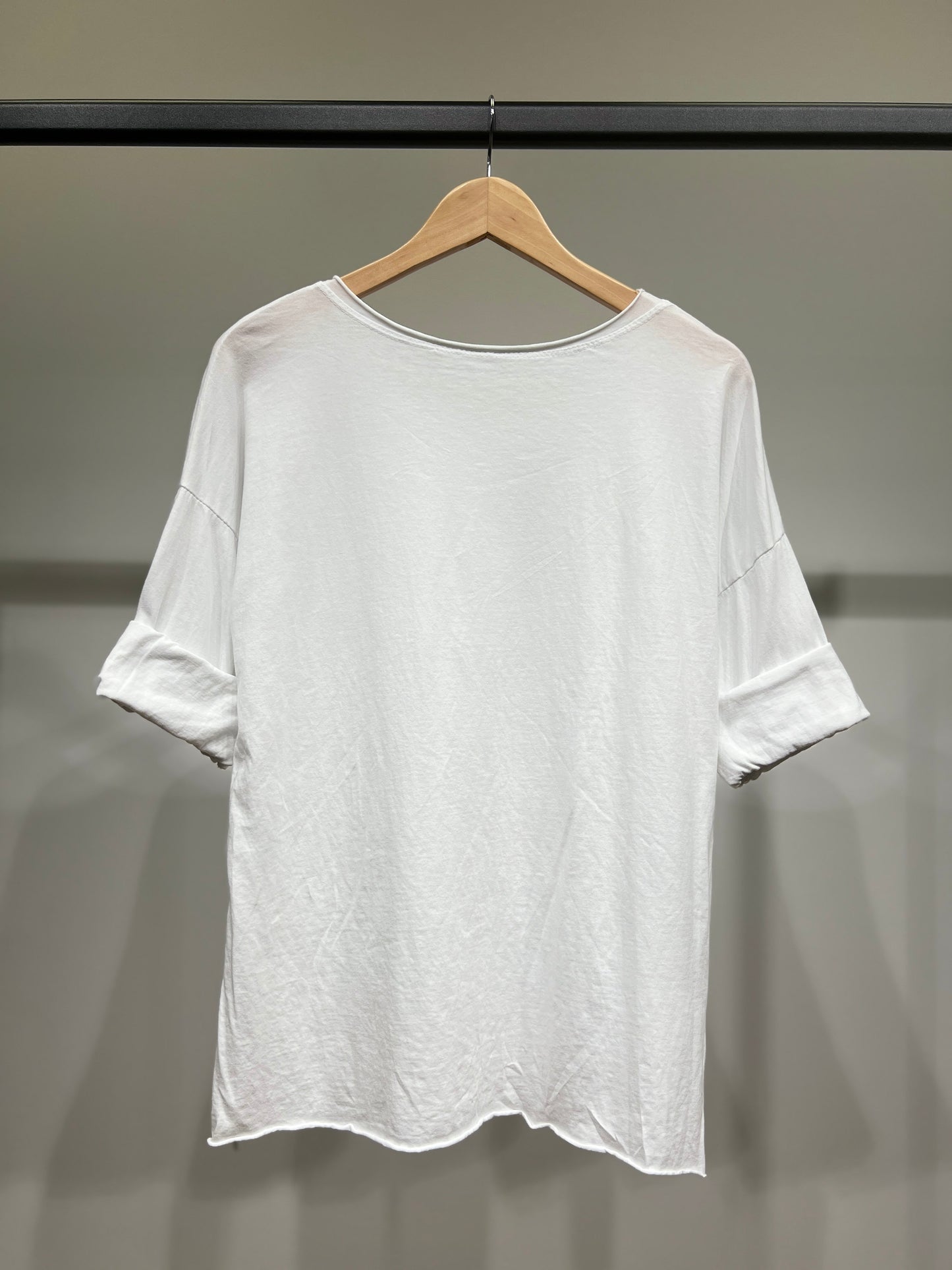 T-Shirt Léger Simple à Col Rond Fentes Latérale 100% Coton