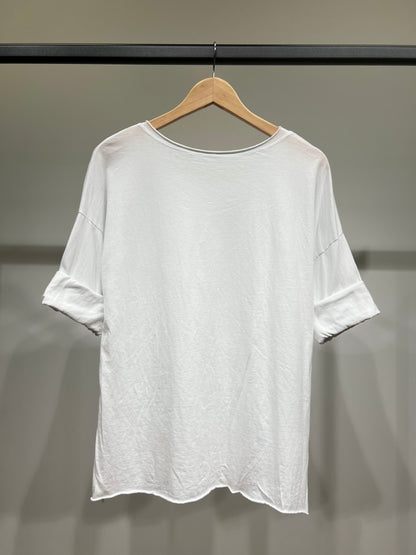 T-Shirt Léger Simple à Col Rond Fentes Latérale 100% Coton