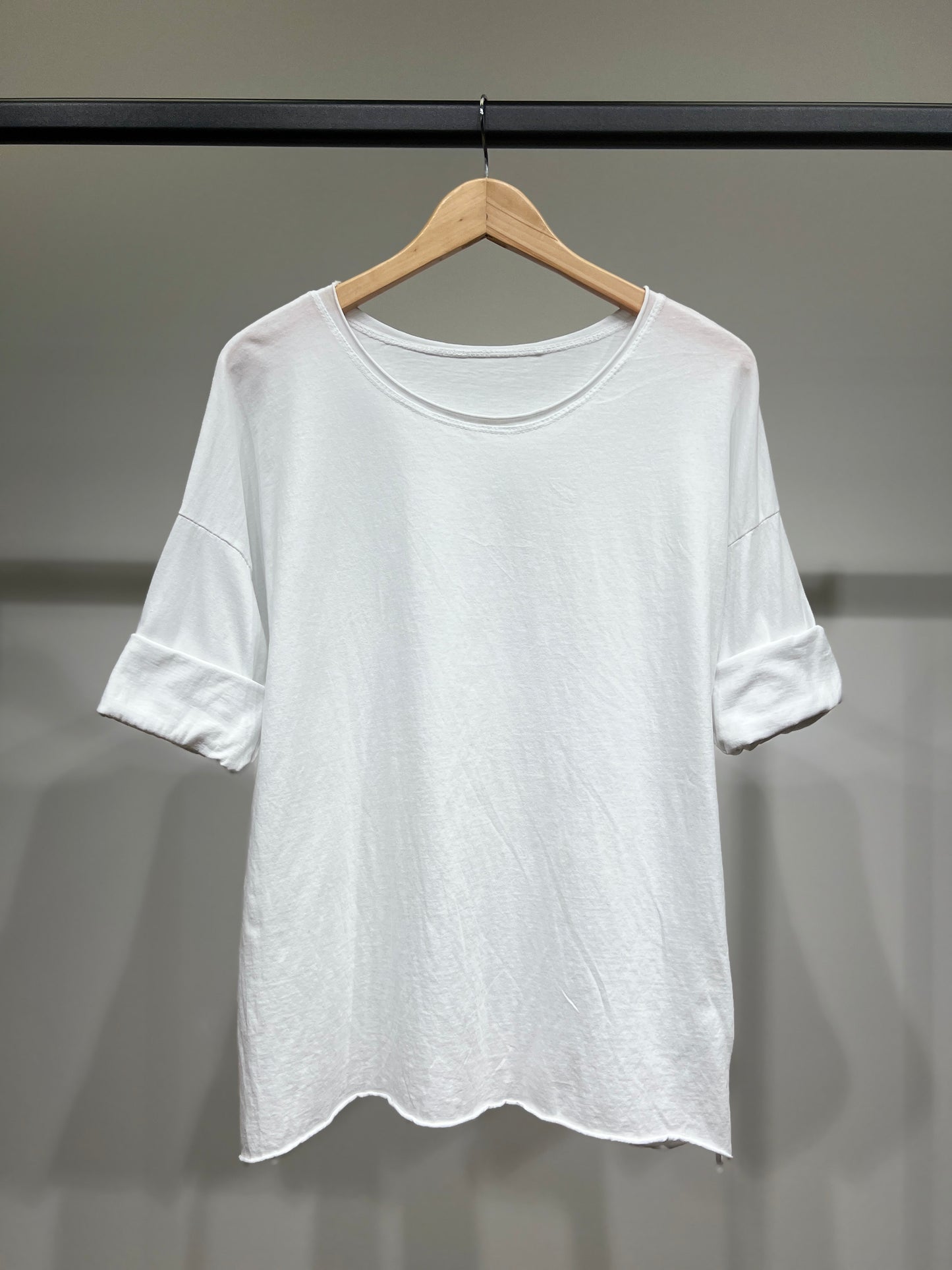 T-Shirt Léger Simple à Col Rond Fentes Latérale 100% Coton