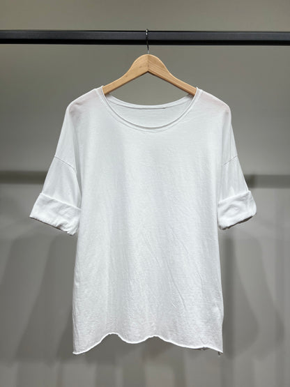 T-Shirt Léger Simple à Col Rond Fentes Latérale 100% Coton