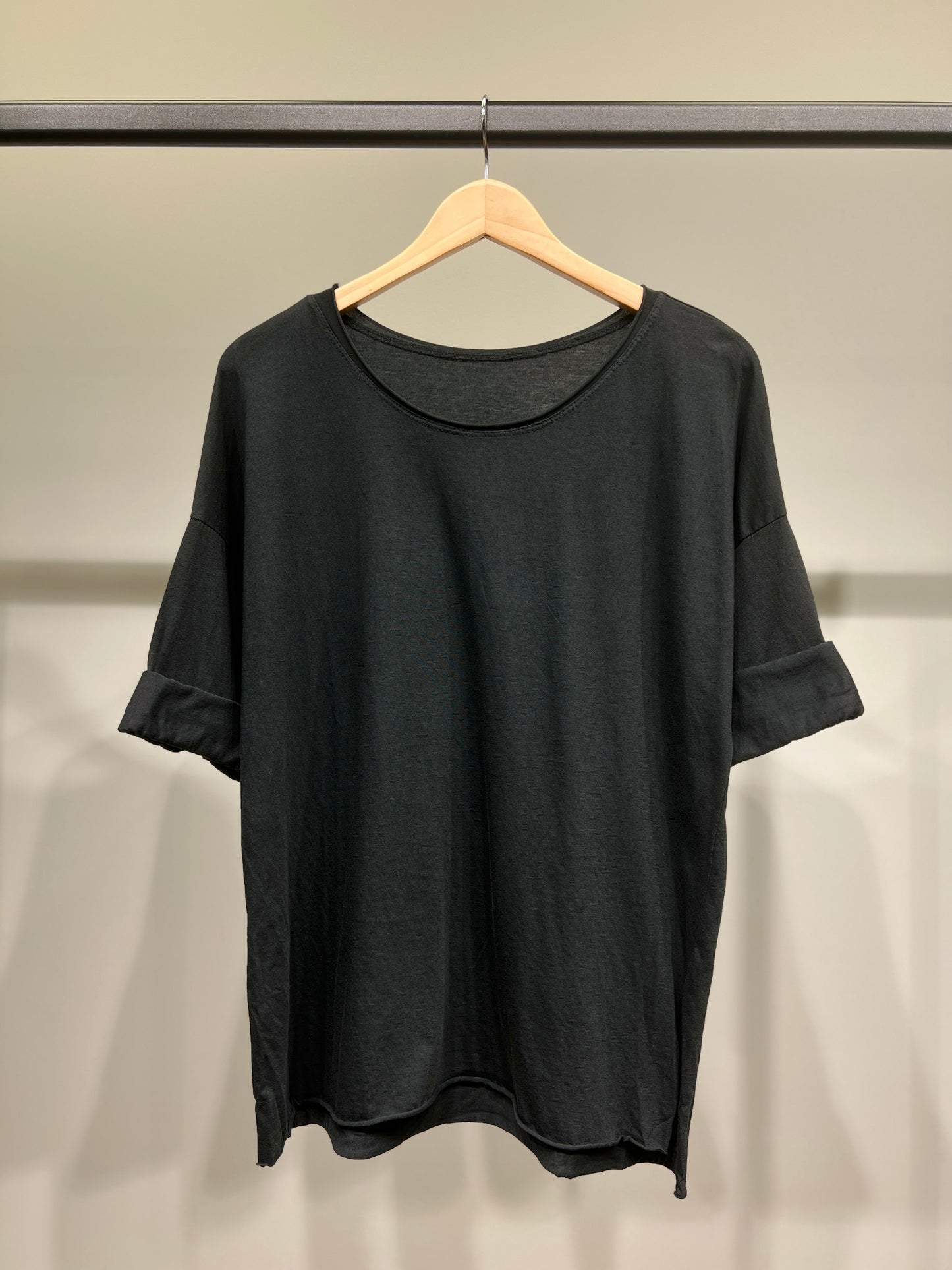 T-Shirt Léger Simple à Col Rond Fentes Latérale 100% Coton