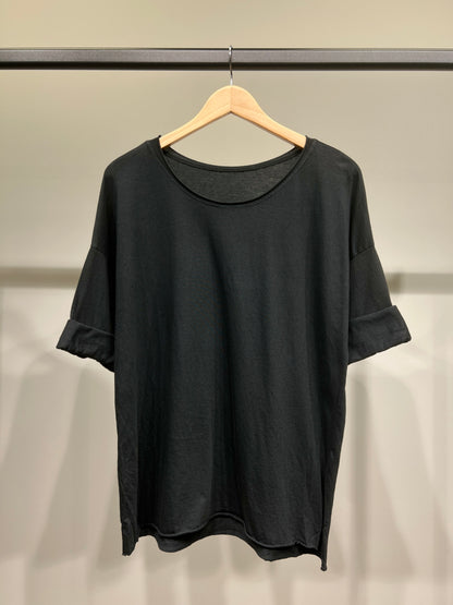 T-Shirt Léger Simple à Col Rond Fentes Latérale 100% Coton