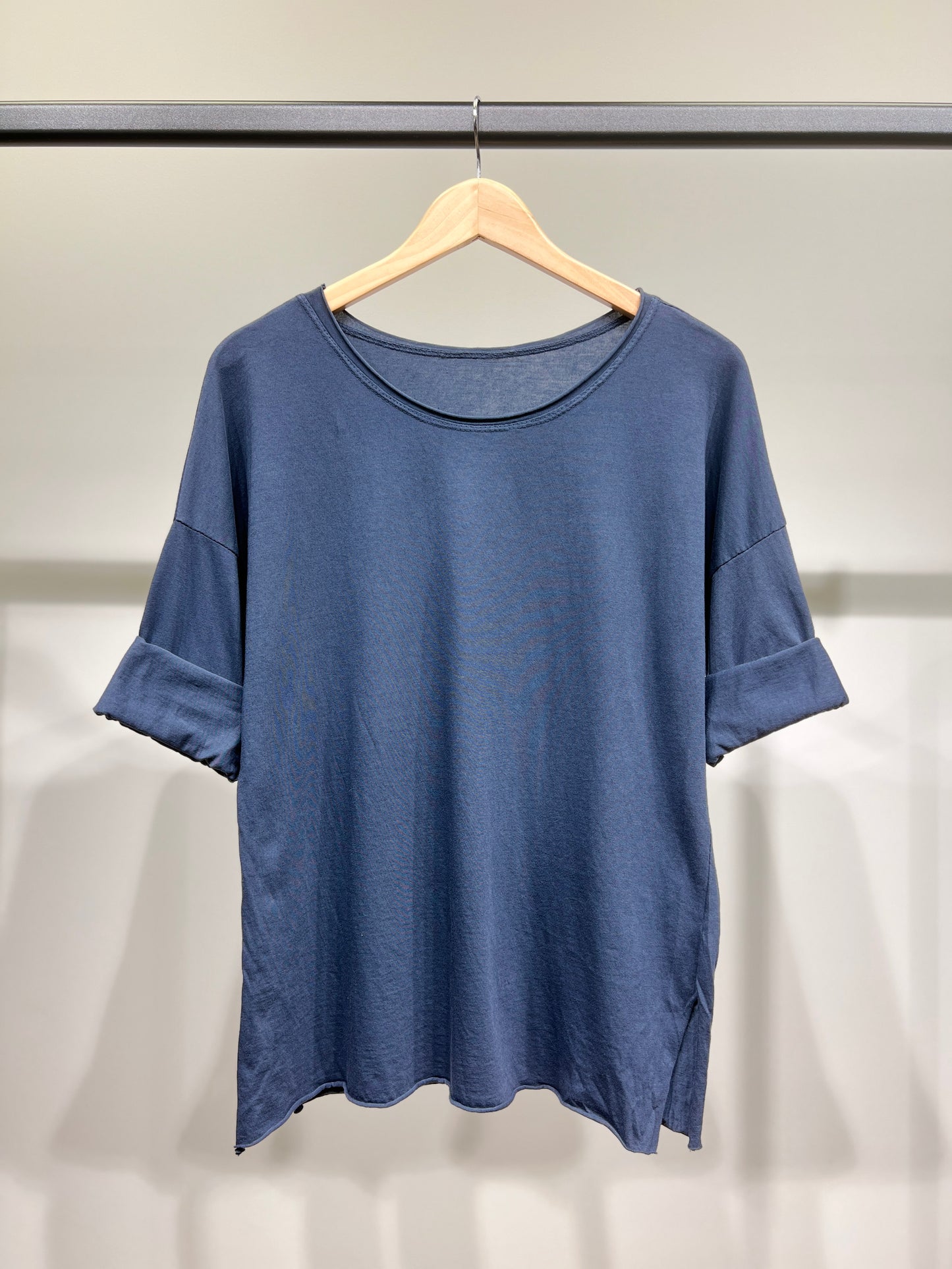 T-Shirt Léger Simple à Col Rond Fentes Latérale 100% Coton