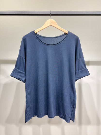 T-Shirt Léger Simple à Col Rond Fentes Latérale 100% Coton