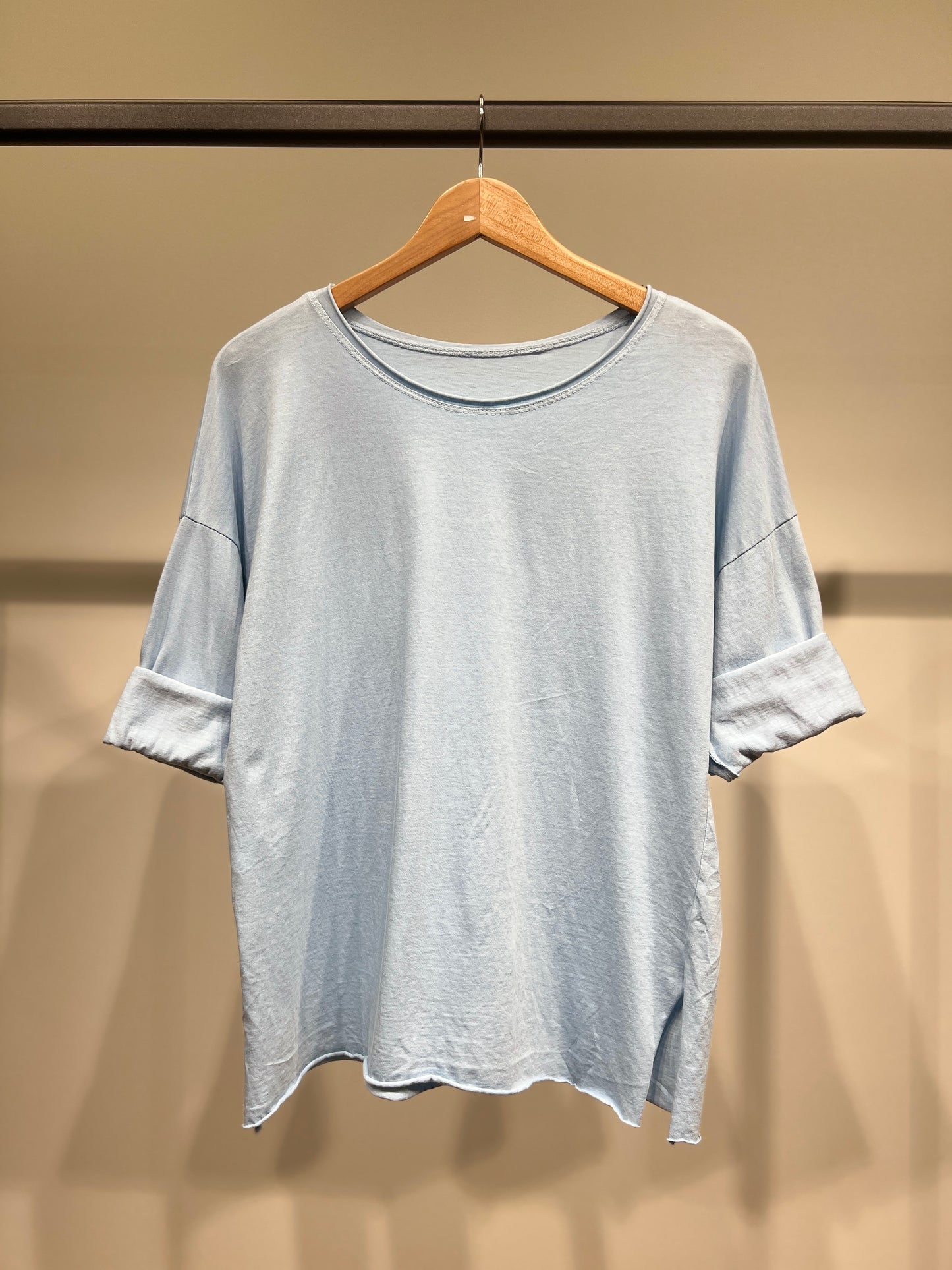 T-Shirt Léger Simple à Col Rond Fentes Latérale 100% Coton