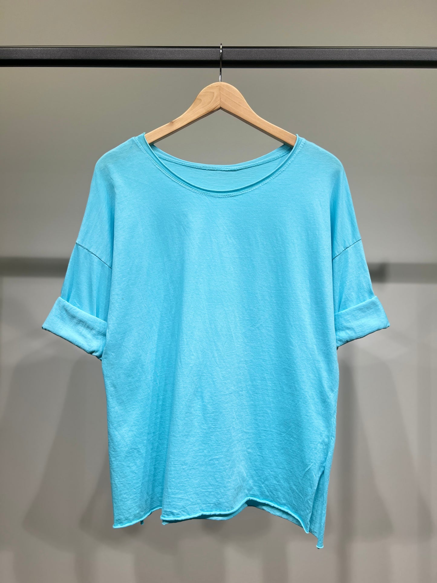 T-Shirt Léger Simple à Col Rond Fentes Latérale 100% Coton