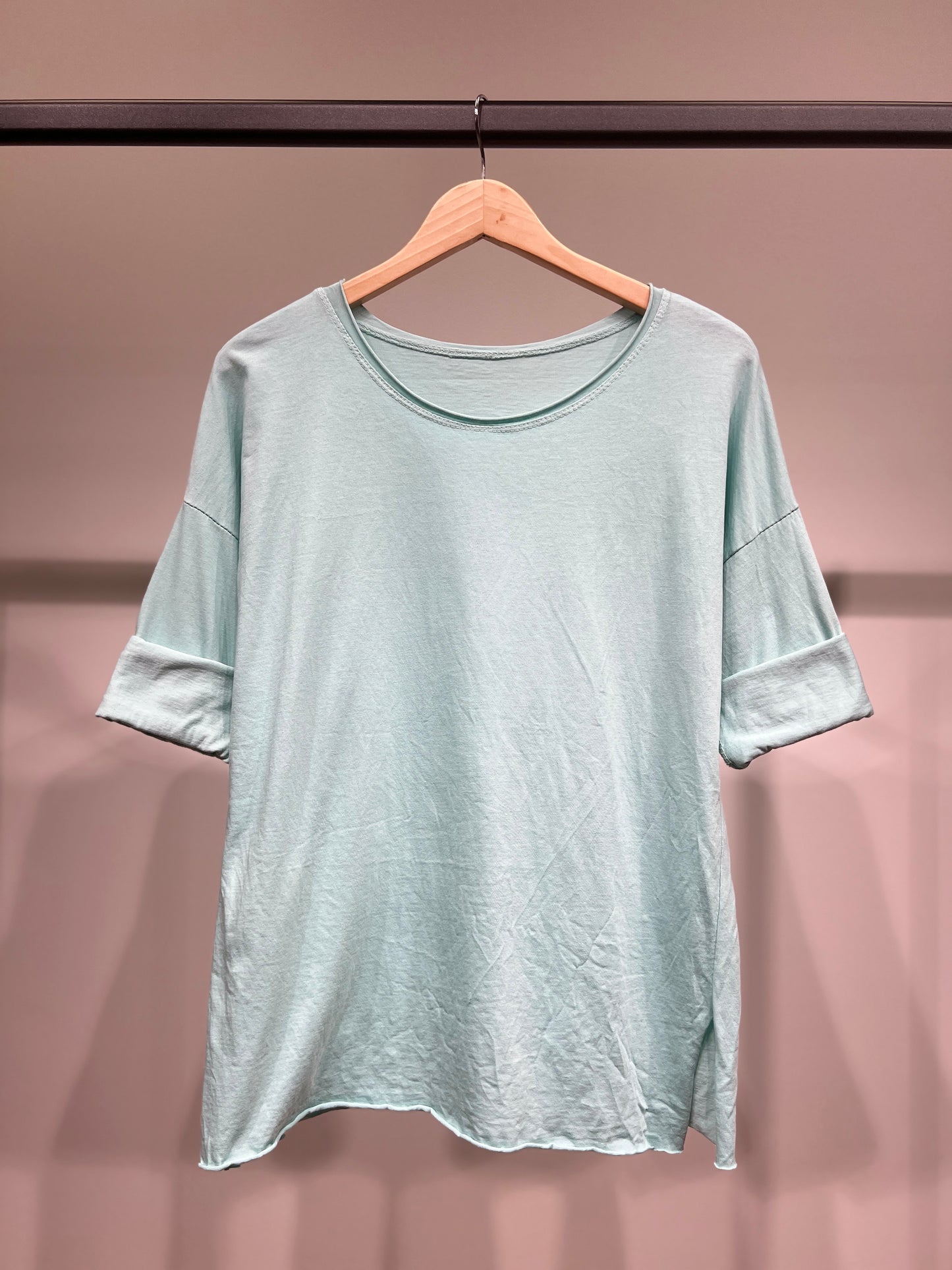 T-Shirt Léger Simple à Col Rond Fentes Latérale 100% Coton