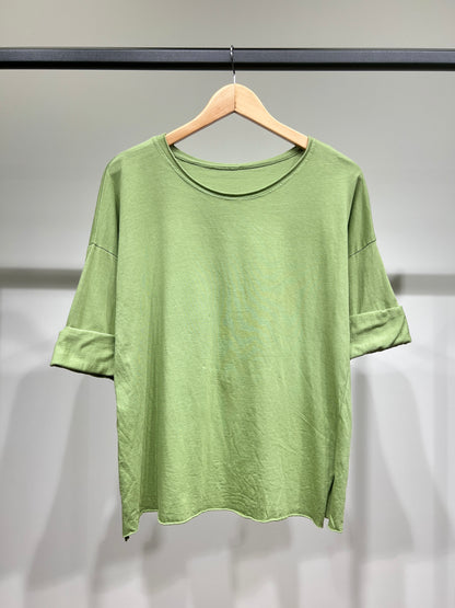 T-Shirt Léger Simple à Col Rond Fentes Latérale 100% Coton