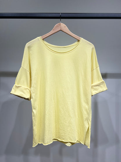 T-Shirt Léger Simple à Col Rond Fentes Latérale 100% Coton