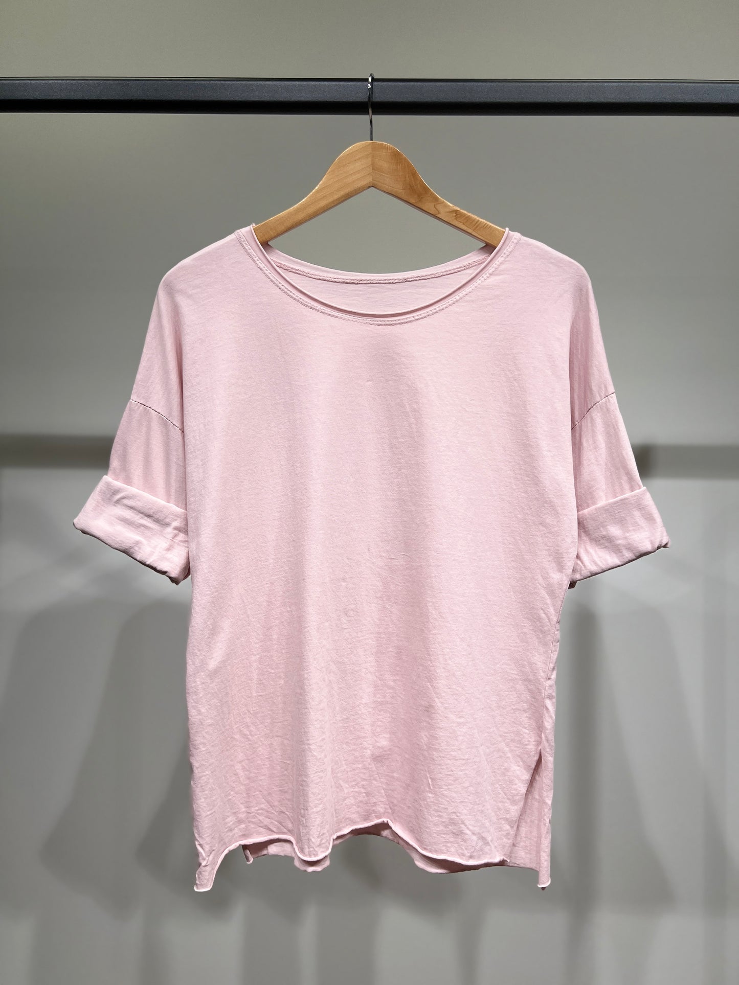 T-Shirt Léger Simple à Col Rond Fentes Latérale 100% Coton