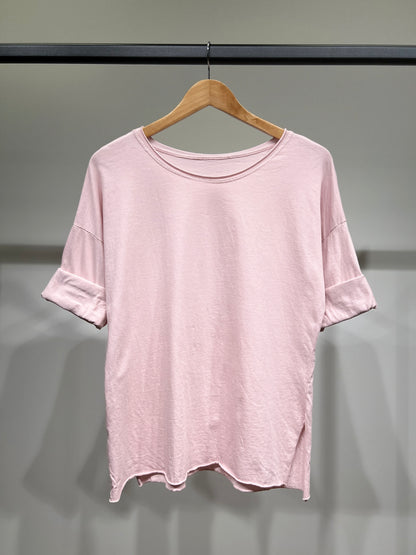 T-Shirt Léger Simple à Col Rond Fentes Latérale 100% Coton