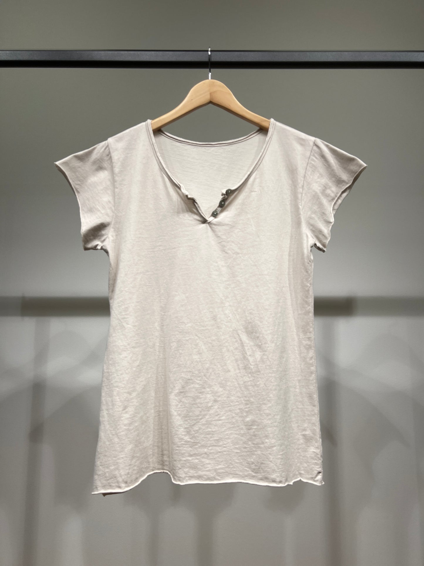 T-Shirt Manche Courte Col Henley Simple 100% Coton