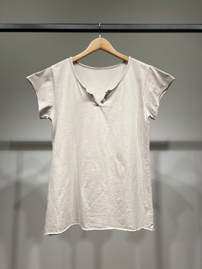T-Shirt Manche Courte Col Henley Simple 100% Coton