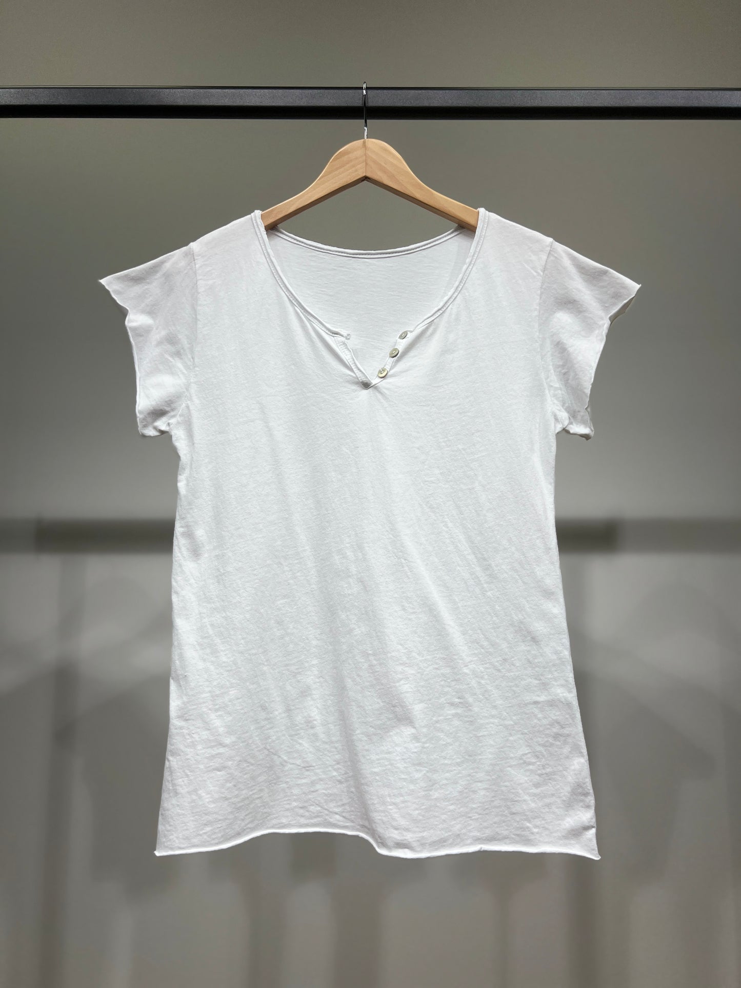 T-Shirt Manche Courte Col Henley Simple 100% Coton