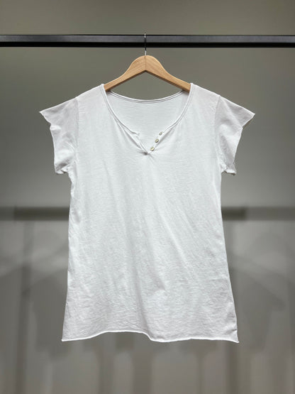 T-Shirt Manche Courte Col Henley Simple 100% Coton