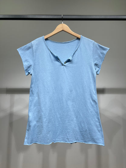 T-Shirt Manche Courte Col Henley Simple 100% Coton
