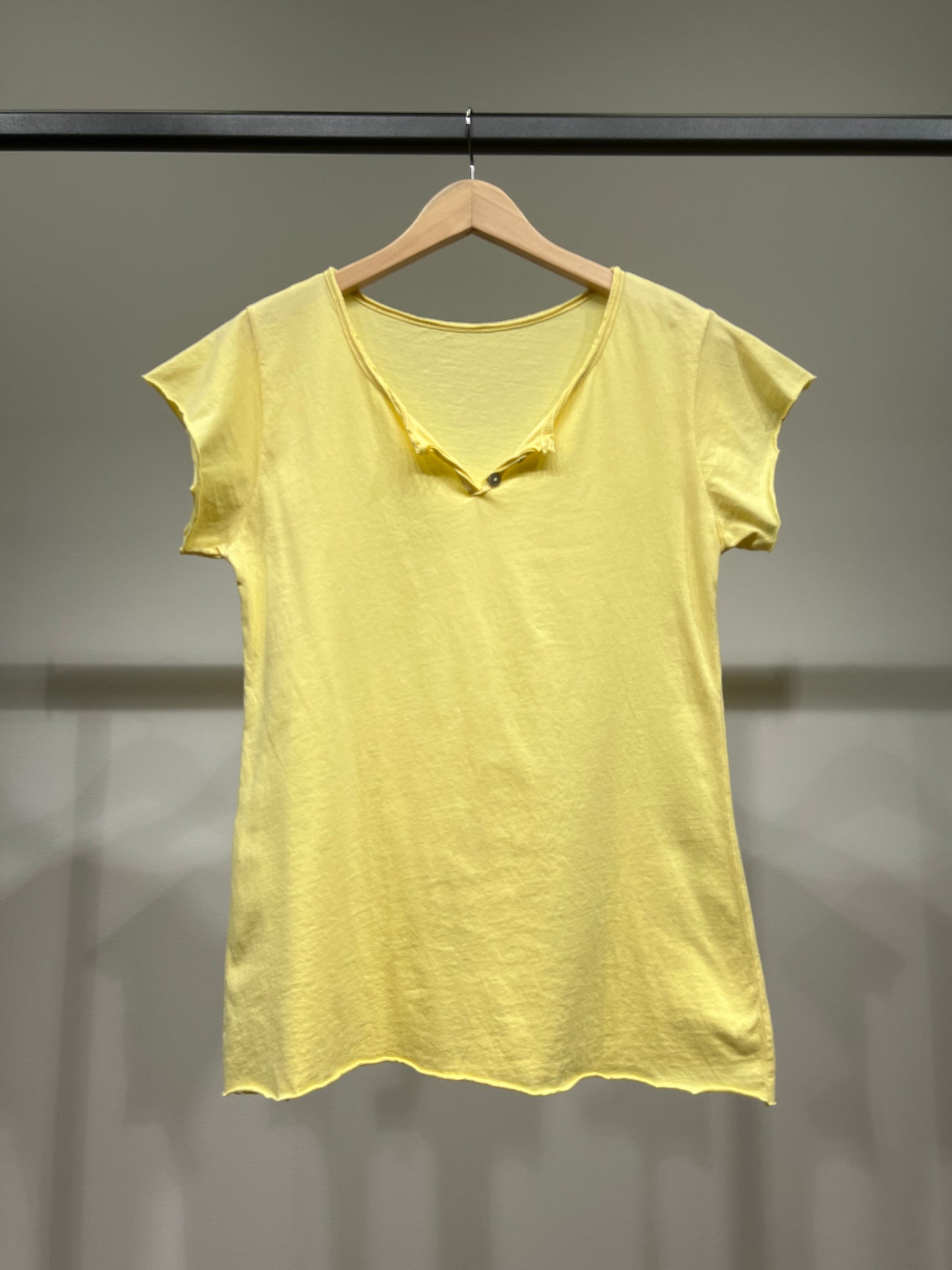 T-Shirt Manche Courte Col Henley Simple 100% Coton