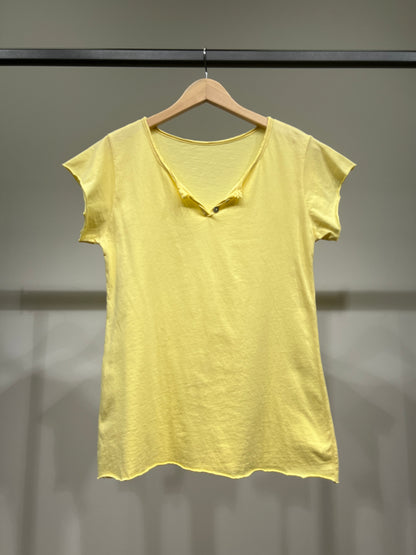 T-Shirt Manche Courte Col Henley Simple 100% Coton