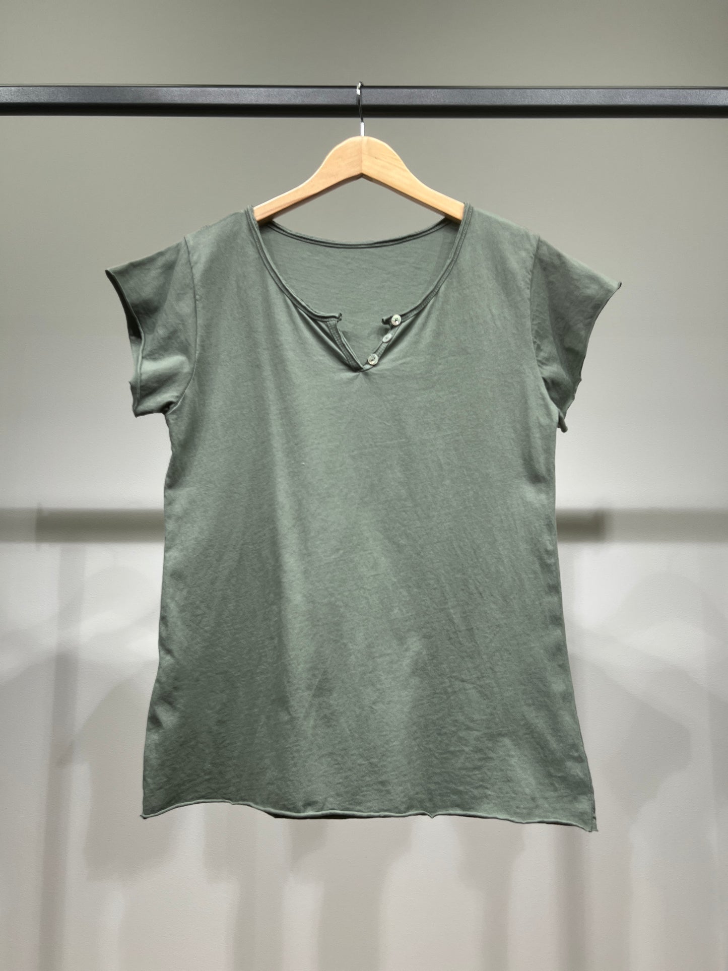 T-Shirt Manche Courte Col Henley Simple 100% Coton