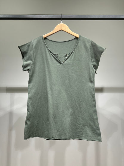 T-Shirt Manche Courte Col Henley Simple 100% Coton