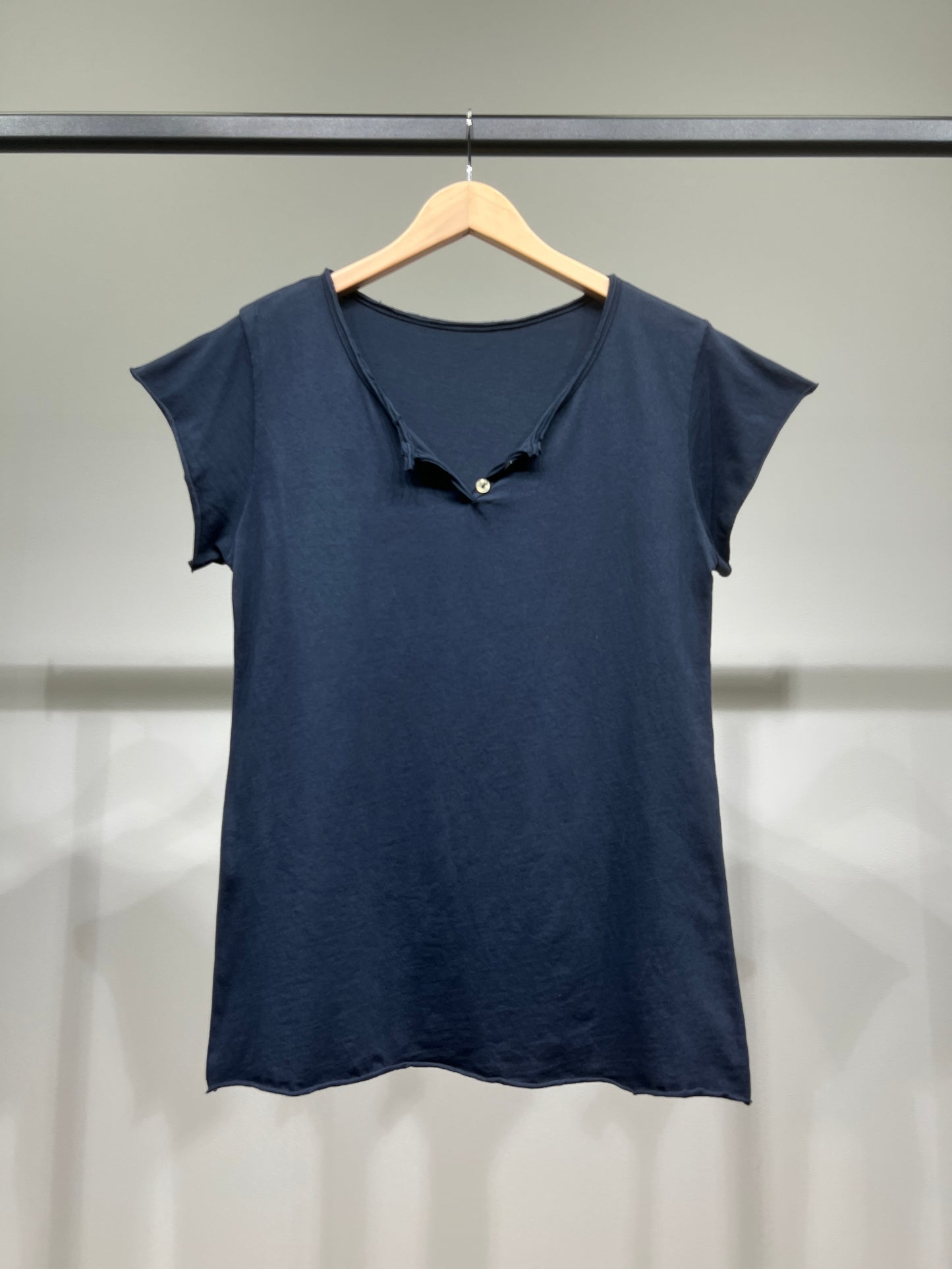 T-Shirt Manche Courte Col Henley Simple 100% Coton