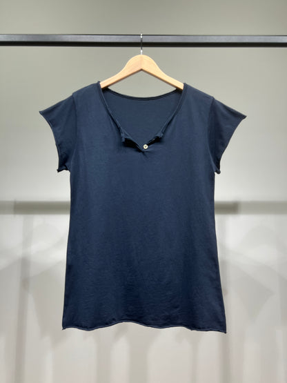 T-Shirt Manche Courte Col Henley Simple 100% Coton
