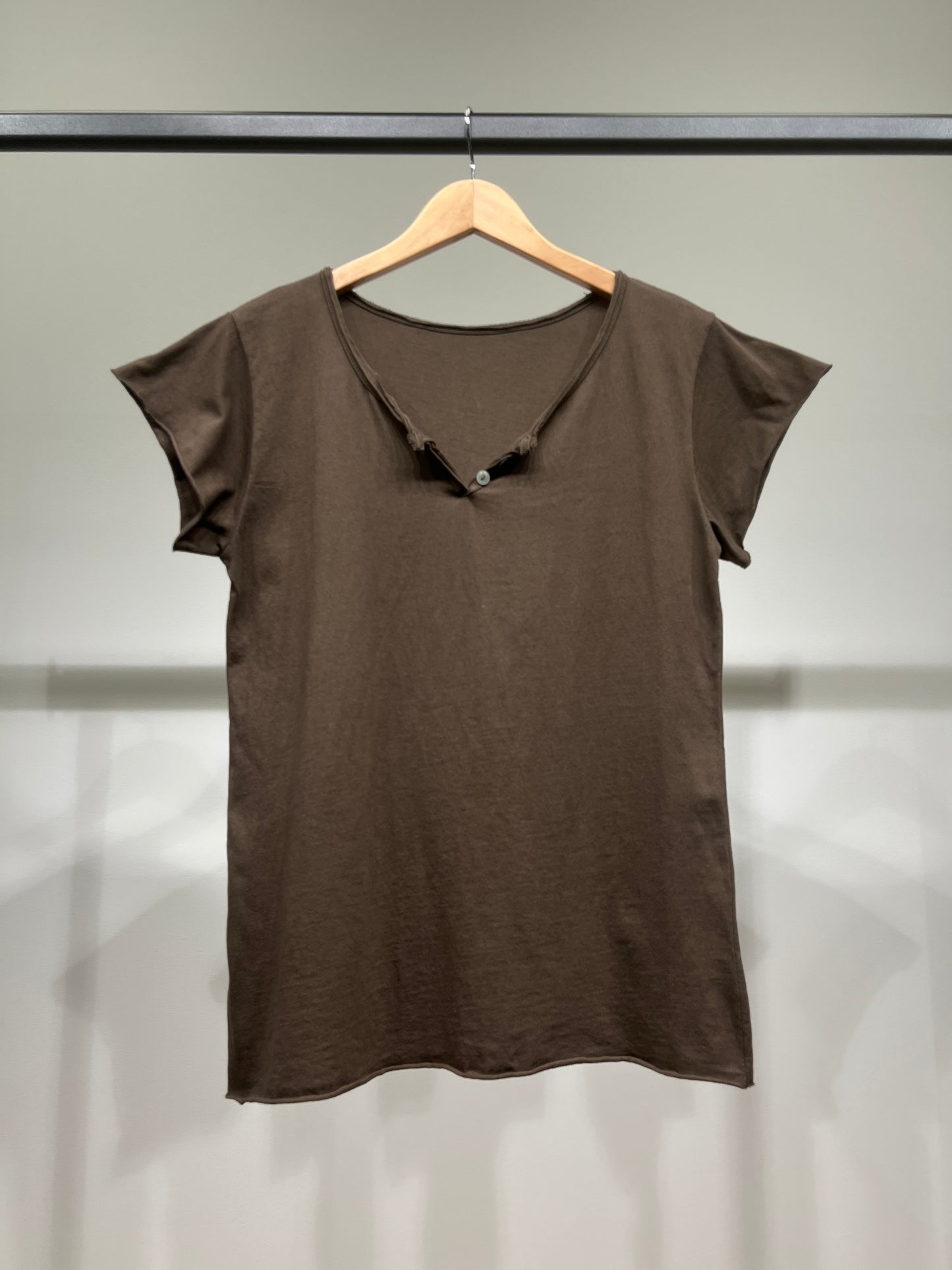 T-Shirt Manche Courte Col Henley Simple 100% Coton