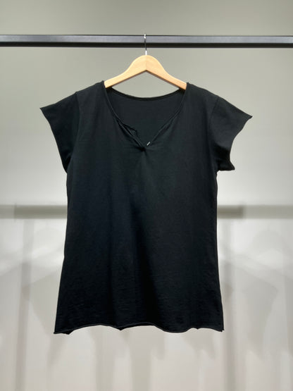 T-Shirt Manche Courte Col Henley Simple 100% Coton