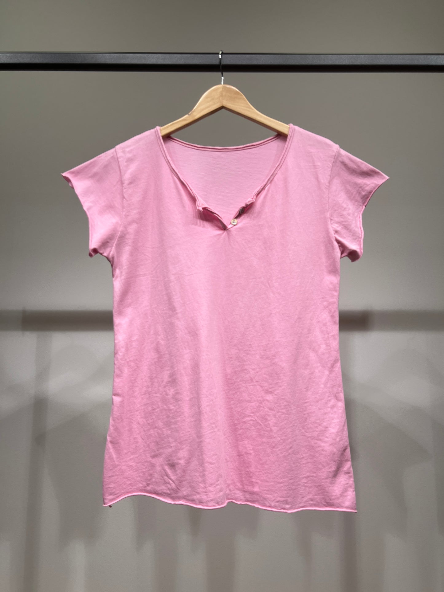 T-Shirt Manche Courte Col Henley Simple 100% Coton