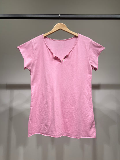 T-Shirt Manche Courte Col Henley Simple 100% Coton