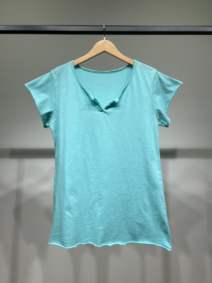 T-Shirt Manche Courte Col Henley Simple 100% Coton