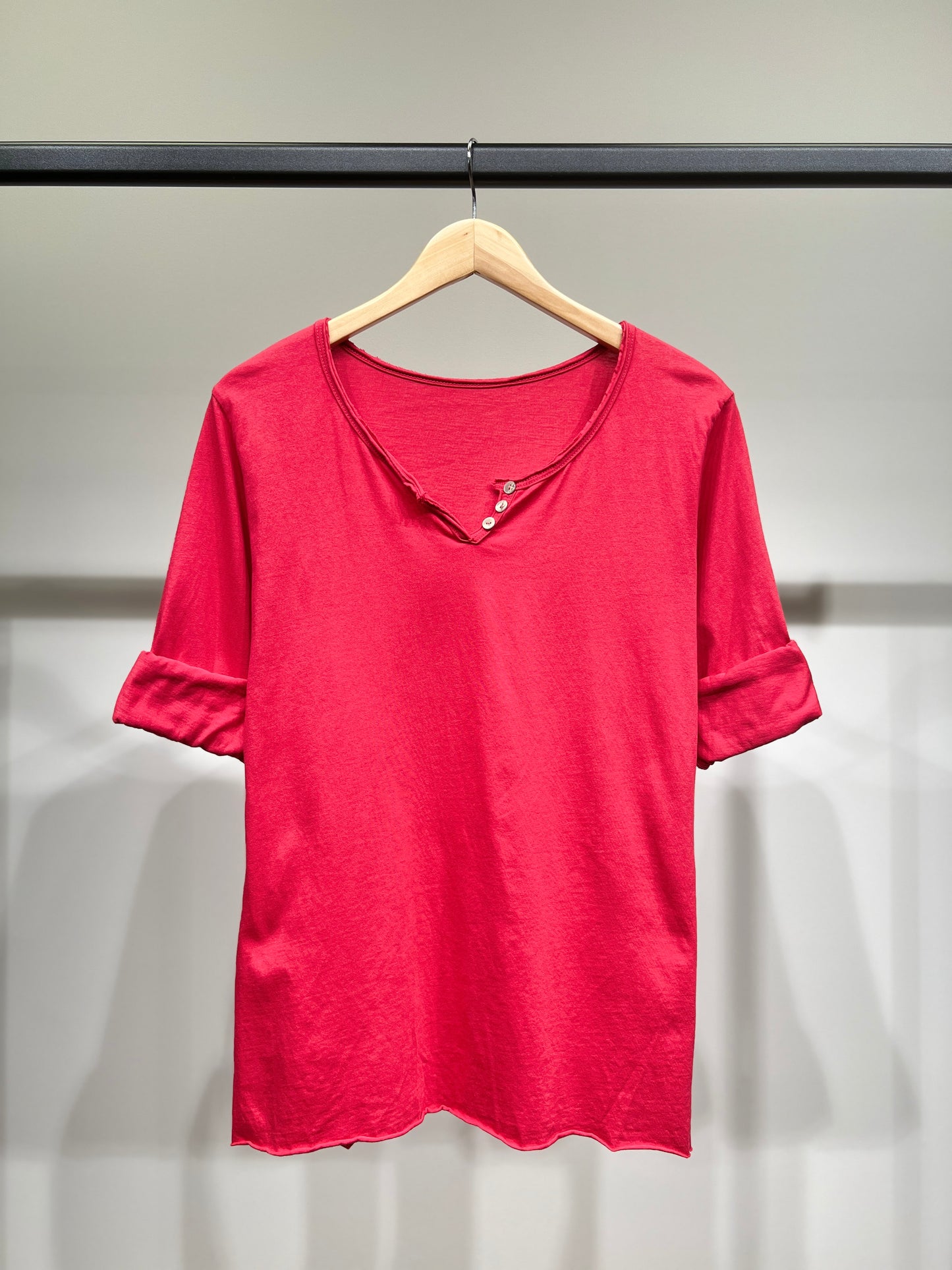 T-Shirt Léger Simple Col Henley Manches Longues 100% Coton