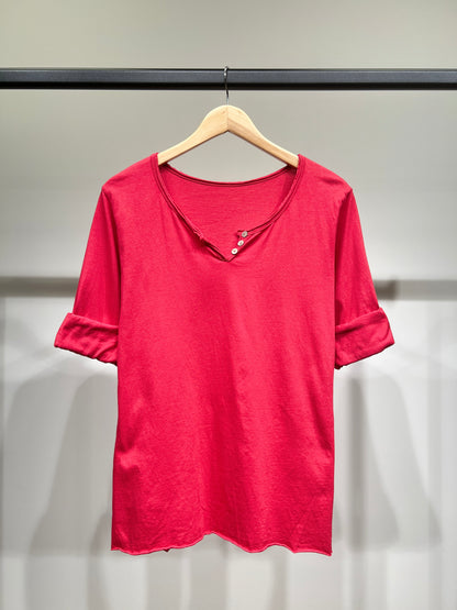 T-Shirt Léger Simple Col Henley Manches Longues 100% Coton