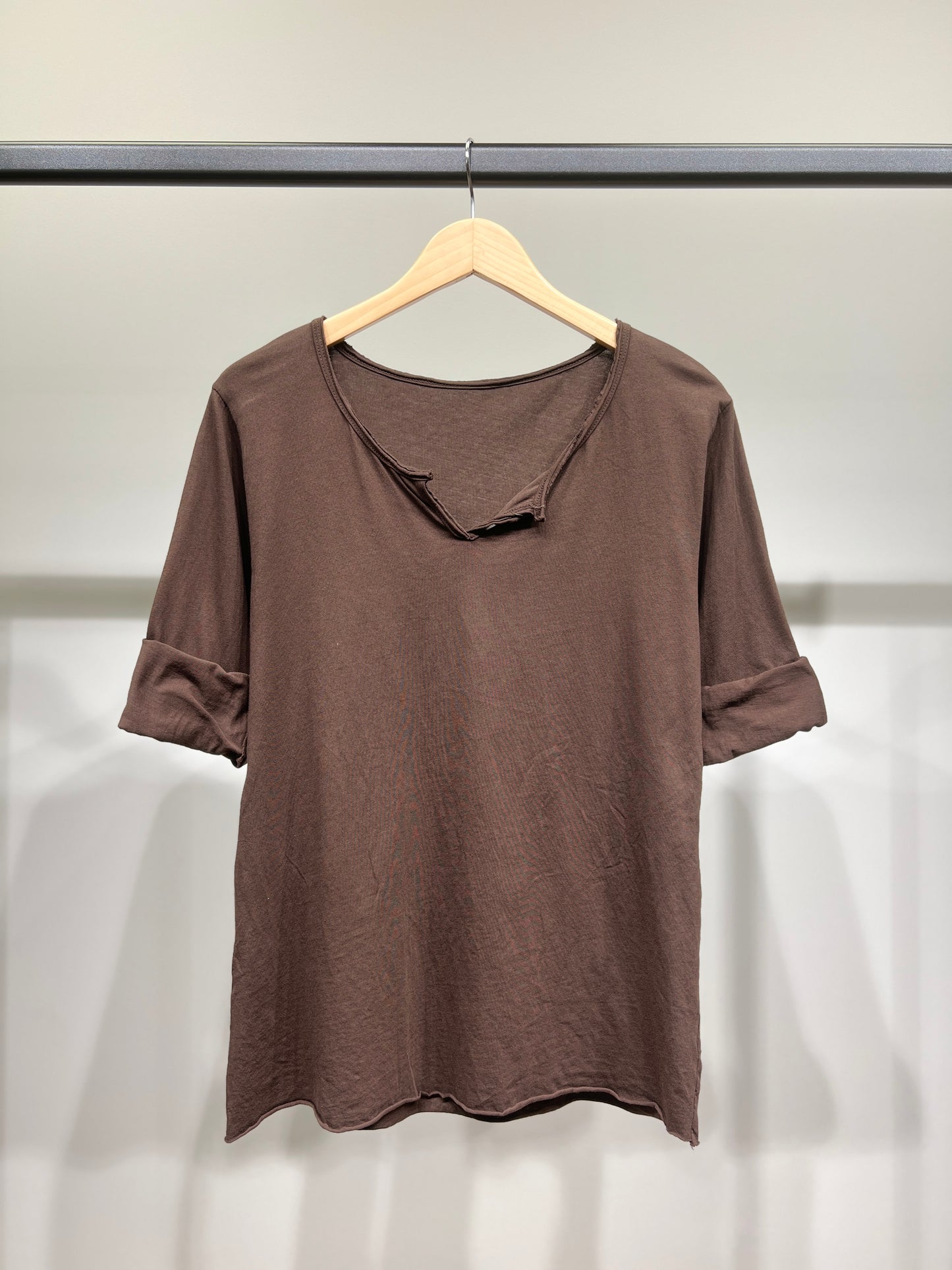 T-Shirt Léger Simple Col Henley Manches Longues 100% Coton