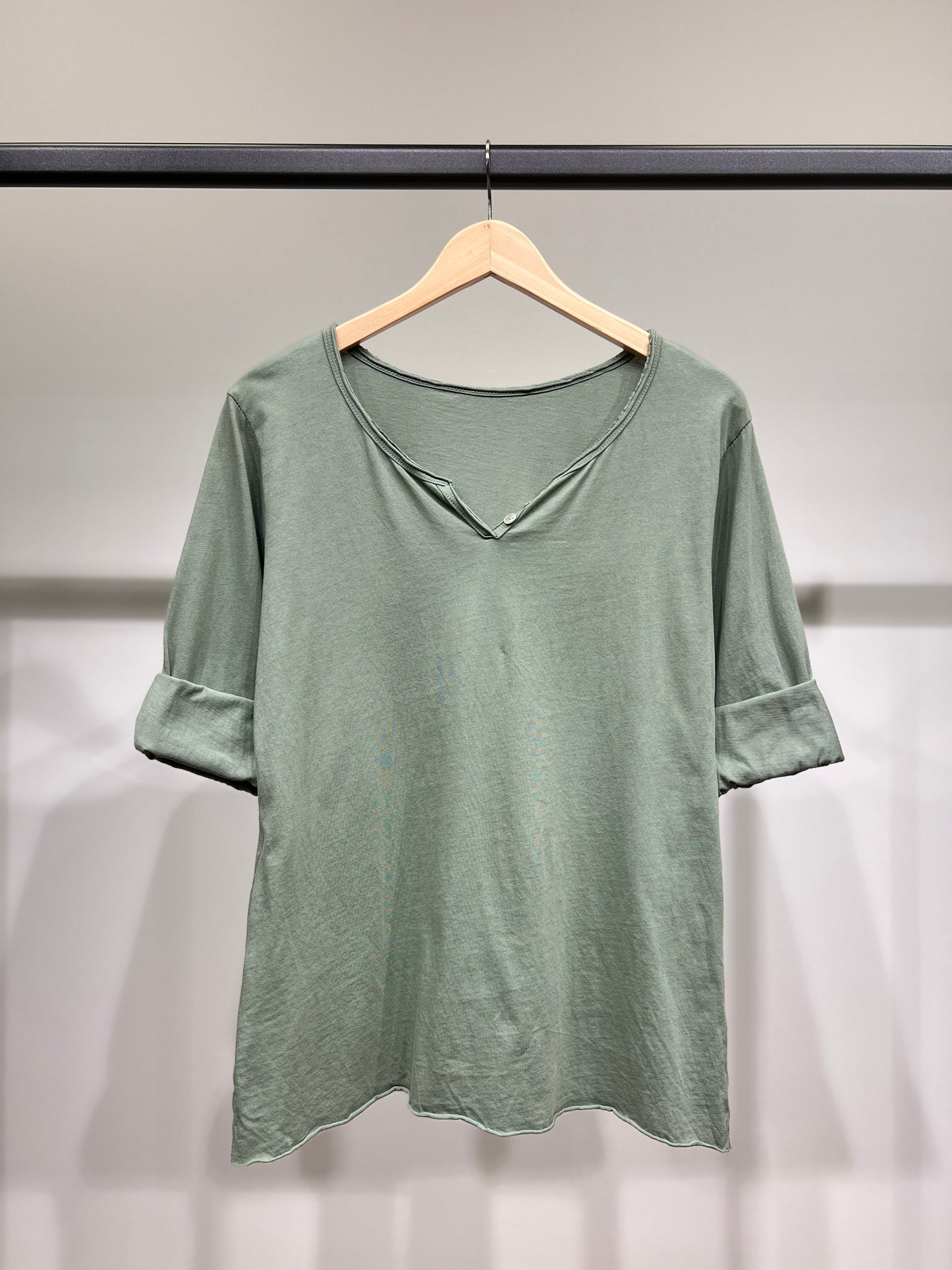 T-Shirt Léger Simple Col Henley Manches Longues 100% Coton