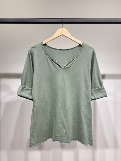 T-Shirt Léger Simple Col Henley Manches Longues 100% Coton