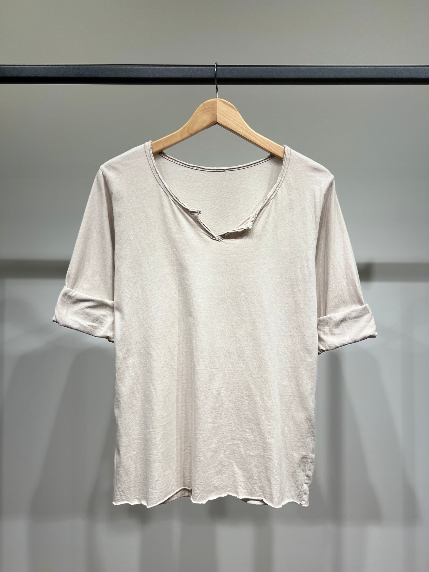 T-Shirt Léger Simple Col Henley Manches Longues 100% Coton