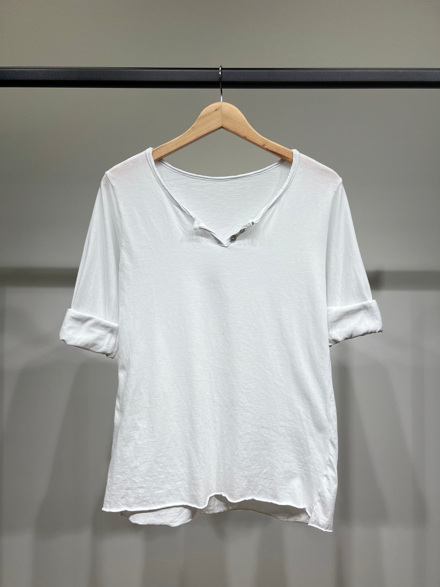 T-Shirt Léger Simple Col Henley Manches Longues 100% Coton
