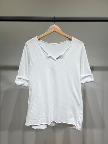 T-Shirt Léger Simple Col Henley Manches Longues 100% Coton