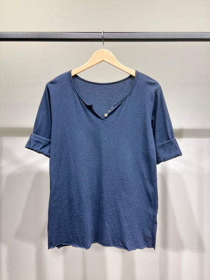 T-Shirt Léger Simple Col Henley Manches Longues 100% Coton