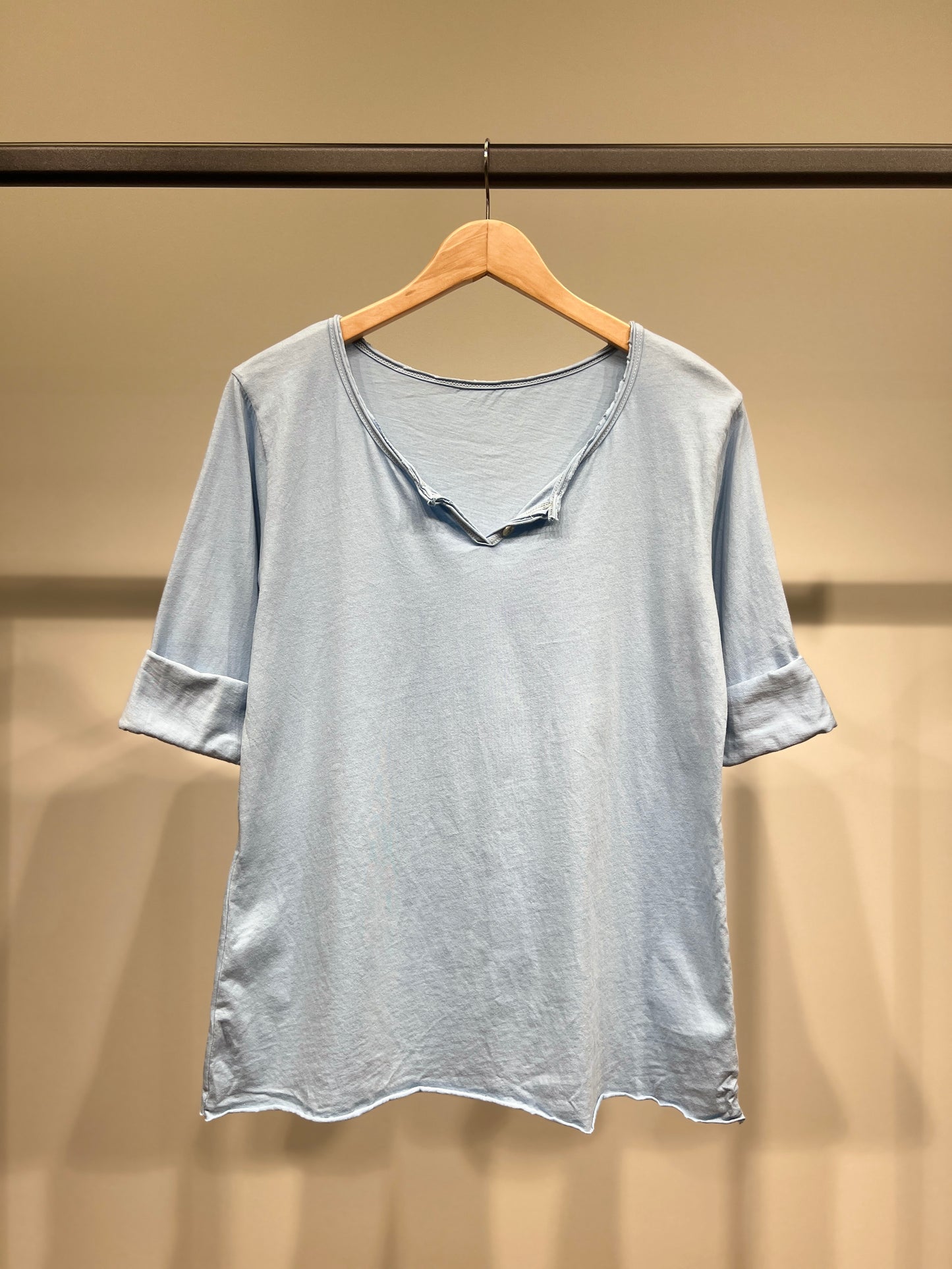 T-Shirt Léger Simple Col Henley Manches Longues 100% Coton