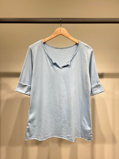 T-Shirt Léger Simple Col Henley Manches Longues 100% Coton