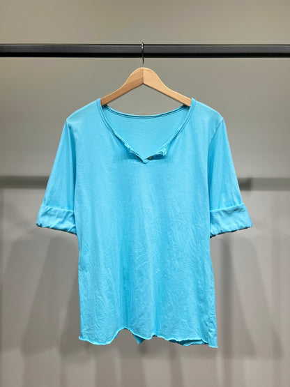 T-Shirt Léger Simple Col Henley Manches Longues 100% Coton